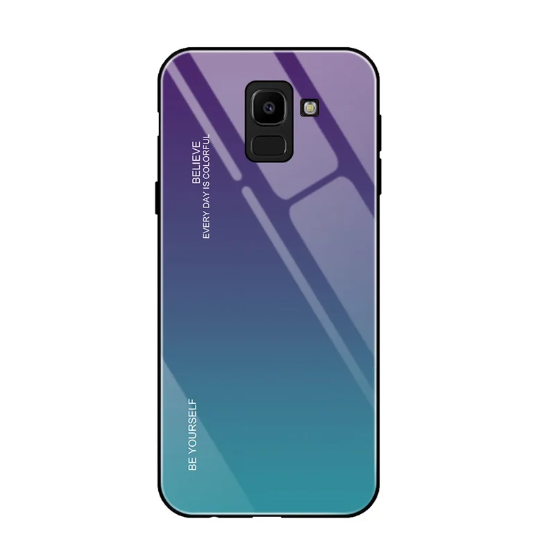 Градиент закаленное Стекло чехол для Samsung Galaxy S8 S9 S10 плюс S10E A50 A70 Note 8 9 M30 M20 чехол Аврора Красочная обложка - Цвет: Purple and Blue