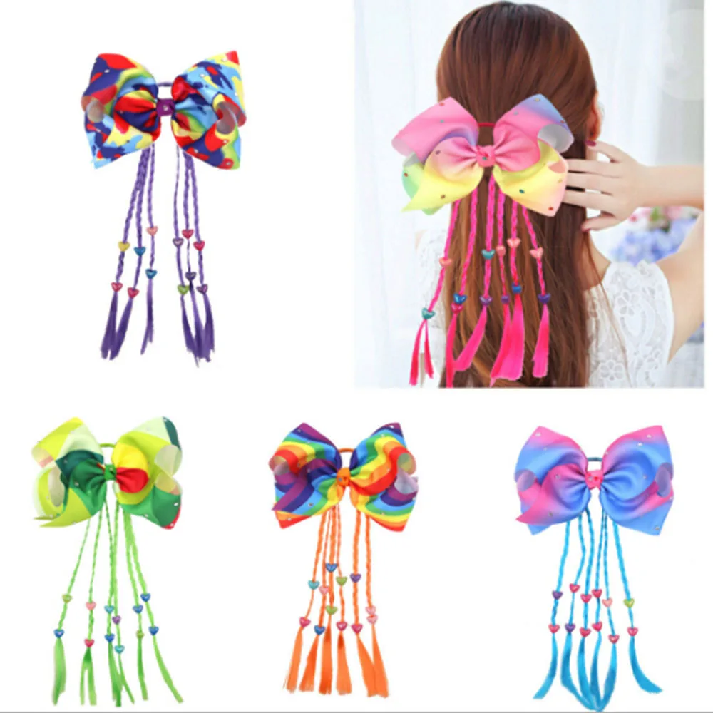 Цена 8 дюймов Радуга Большой резинка для волос HairBands косичка держатели для девочек малышей