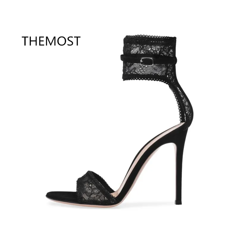 

THEMOST Sexy lace women's shoes Ultra high heel sandals Hollow out leakage toe The European and American style
