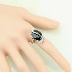 925 пробы Серебряное кольцо S Великолепный черный кубический цирконий Белый CZ для женщин Свадебные бесплатная подарочная коробка