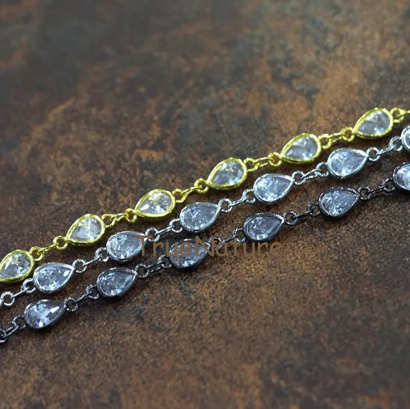 20170928-RC7875- Clear Zircon Micro Pave Water Drop Welding Rosary Chain Copper Brazing Rosary Chain-5x7mm-3.5g
