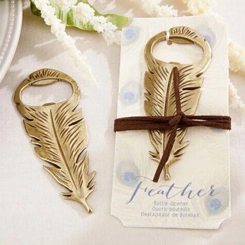 

12PCS/LOT "Gilded Gold" Feather Bottle Opener Souvenir For Birthday Parties Kids Adult Birthday Favors And Gifts Free Shipping