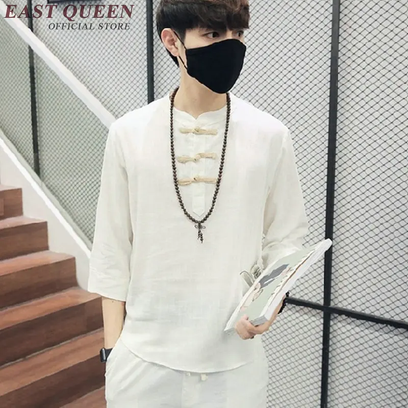 Traditional font b mens b font clothing Chinese oriental button linen white font b shirts b