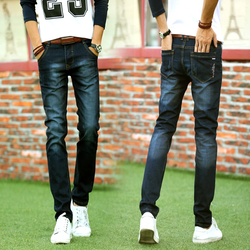 coreano Simple Para Hombre Jeans Pantalones Vaqueros Rectos Delgados de Los Hombres Ocasionales Pantalones Vaqueros de Los Hombres Pantalones de Vestir Azul de Alta Calidad # DG2033|mens jeans slim straight|men