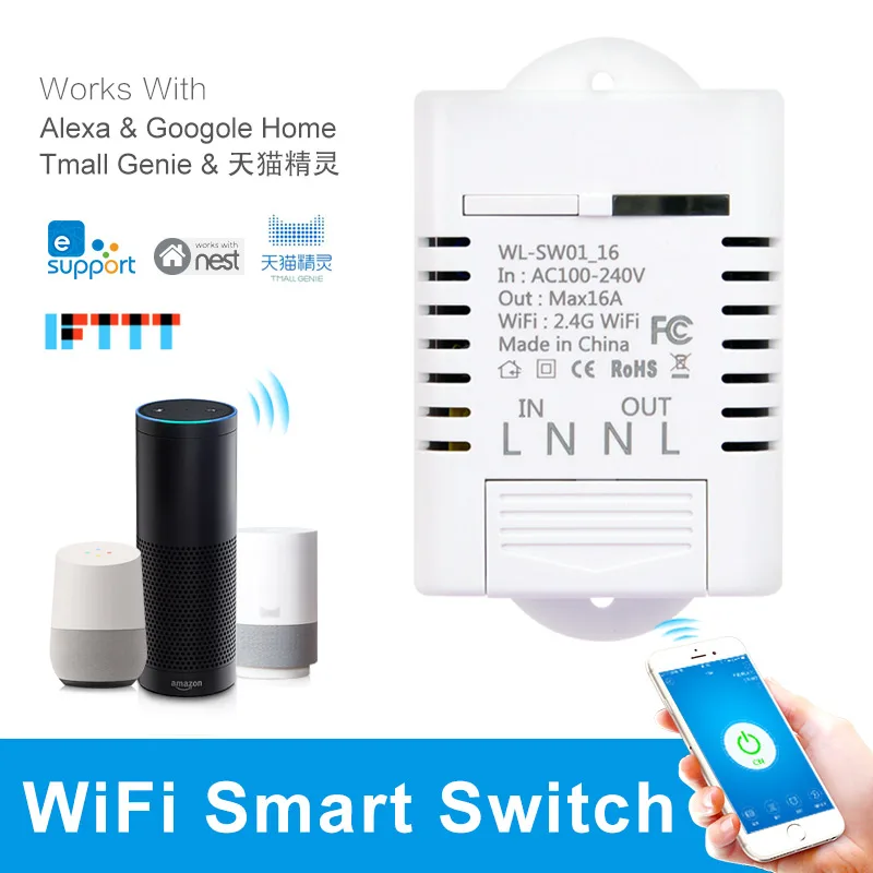 10A/16A Wireless Module Work with Alexa Google Home Timer Remote Voice Control WiFi Smart Switch for smart home | Обустройство дома