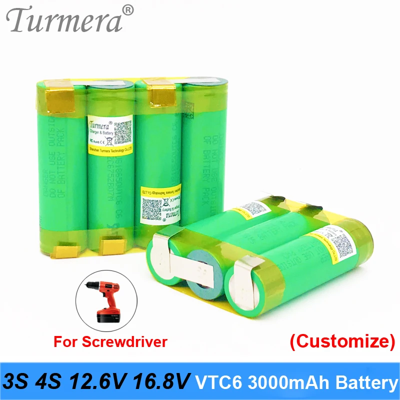 18650 vtc6 3000mah battery 3s 12.6v 4s 16.8v battery for screwdriver battery with weld soldering strip customize battery Turmera 18650 vtc6 3000mah battery 3s 12.6v 4s 16.8v battery for screwdriver battery with weld soldering strip customize battery Turmera