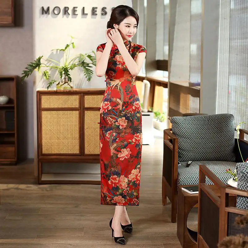 Женские летние Длинные Cheongsam Новинка китайский стиль вискоза Qipao платье тонкие Вечерние Платья Женская Кнопка Vestido Размер s-xxxl - Цвет: style - 8
