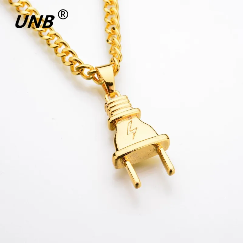 UNB новые позолоченные электрические штепсельные формы ожерелья с подвесками для мужчин и женщин хип-хоп очаровательные цепи Льдом Из Bling Ювелирные изделия Подарки - Окраска металла: Золотой цвет