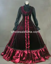 Gothic Burgundy Pleuche and Satin Historical Victorian Outfit Reproduction Costume