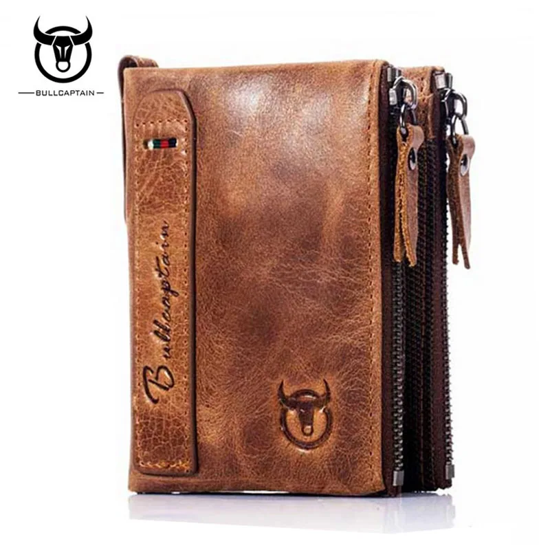 

BULL CAPTAIN Vintage Brand Men Short Wallet Oil Wax Cowhide Wallets Thin Design High Quality Coin Purse Cash Card Holder