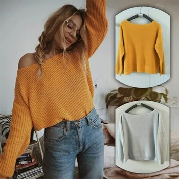 

Women Slash Neck Knitted Winter Sweaters Tops Female Solid Cashmere Casual Pullovers Jumper Pull Femme 2018 New