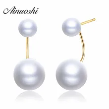 AINUOSHI из 18-ти кратного желтого золота серьги-подвески с натуральным камнем пресноводный культувированный жемчуг, серьги "любовь" двойной жемчуг Для женщин на день рождения серьги подарок