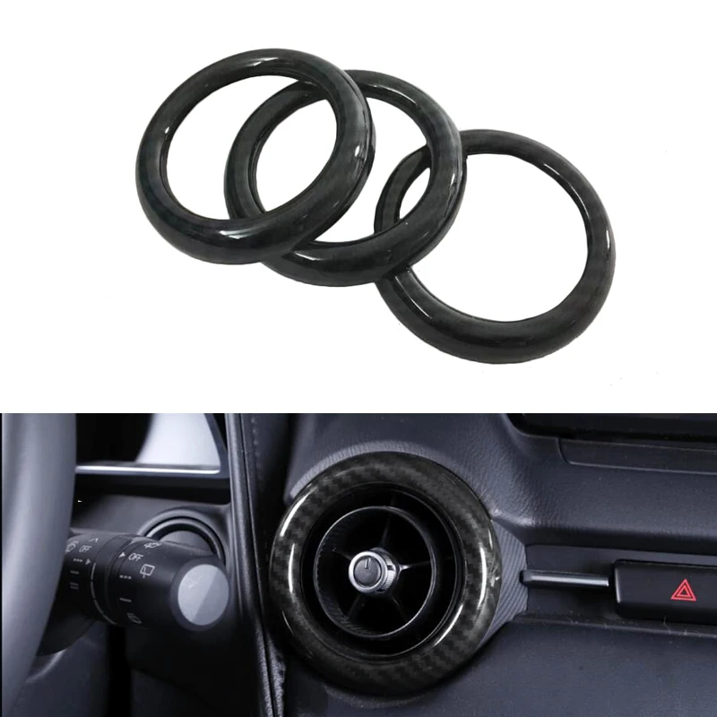 ABS-Carbon-Fiber-Central-Console-Air-Conditioning-Outlet-Ring-Air-Outlet-Cover-Trim-3PCS-For-Mazda