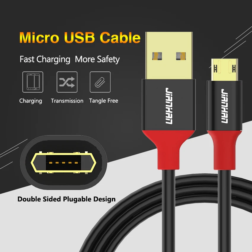 3 упаковки(0,5 м/1 м/2 м) JianHan двусторонний Micro USB кабель 2A USB зарядное устройство для быстрой зарядки для телефона Xiaom samsung Note 5 Android