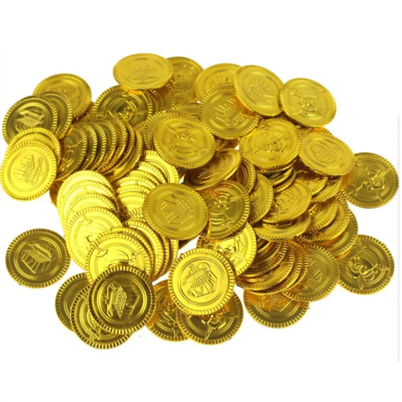 100Pcs Gold Coins Pirate Treasure Game Halloween Play Money Pirate Party Props Kids Children Party Christmas Decoration Supplies