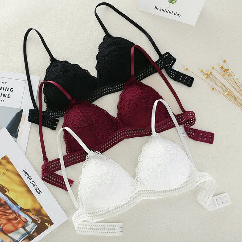 

Thin French Style Bralette Lace Wireless Triangle Cup Women Lingerie Soft Bra Seamless Underwear Deep V Girls