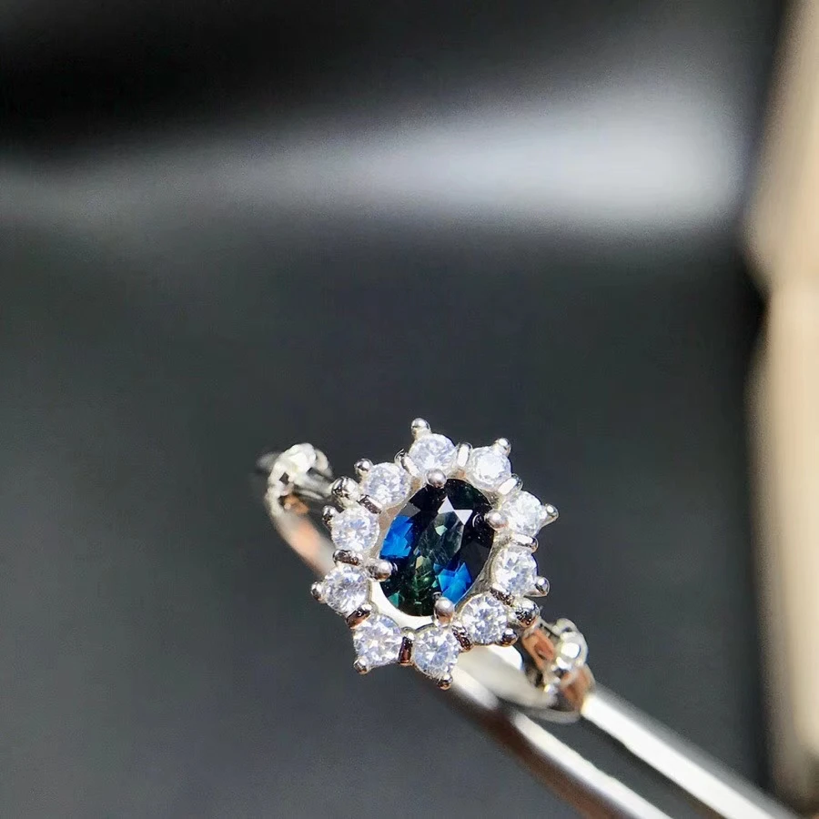 Природный синий сапфир камень натуральный Драгоценное кольцо S925 серебро модный элегантный цветок солнца женщины вечерние подарок fine Jewelry