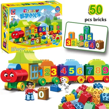 

50pcs Large particles Numbers Train Building Blocks DIY Bricks Educational Baby City Toys Compatible With LegoINGly Duplo