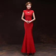 Red Chinese Dress Traditional Chinese Wedding Dress Qipao Mermaid Cheongsam Evening Gown Lace Oriental Desses Robe Chinoise TSHN