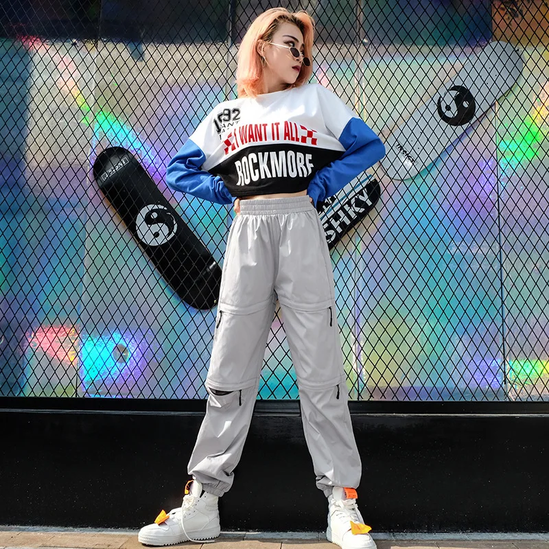 Women Zipper Opening Reflective Pants Harem Casual Hip Hop Elastic Waist Pants Ladies Beam Foot Trousers 2019 Fashion Clothes Women Zipper Opening Reflective Pants Harem Casual Hip Hop Elastic Waist Pants Ladies Beam Foot Trousers 2019 Fashion Clothes