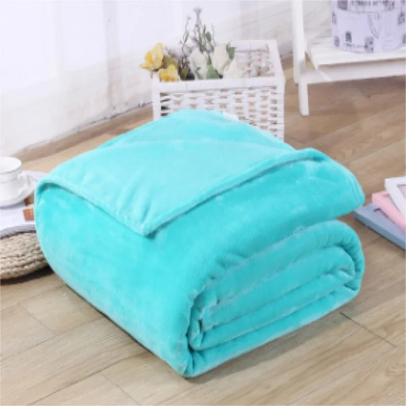 Super Soft Coral Fleece Blanket 220gsm Light Weight Solid Pink Blue Faux Fur Mink Throw Sofa Cover Bedspread Flannel Blankets - Цвет: Lake blue