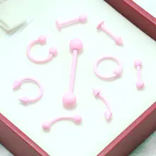 9 шт., светильник, розовая неоновая краска, нержавеющая сталь, в плену, для бровей, носа, губ, серьги козелок, язык, пирсинг, ювелирные изделия для тела