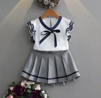 

Baby Girl Clothes Summer Girl Butterfly Sleeve Top+Pleated Skirt 2 pcs Set