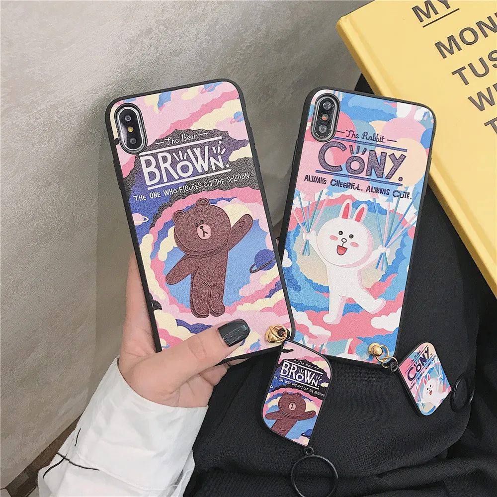 

Silk Tag Phone Case For IPhone X XS Max XR Cartoon Brown Bear Shell For Iphone 7 Plus 8 6S Plus Case Soft Cony Rabbit Cute Cover