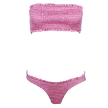Pfflook Sexy Bandeau Swimwear Bikini Set Women Pink Top Bottom Swimsuit Biquini 2017 Summer Style Beachwear Push Up Bathing Suit