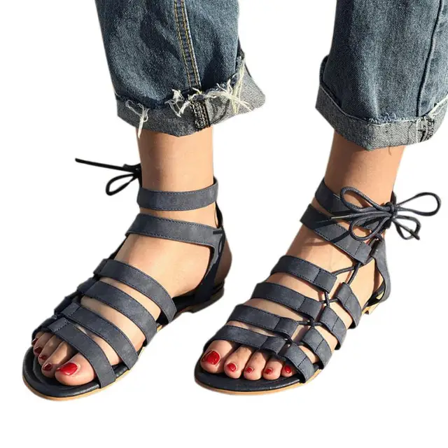 zapatos mujer summer sandals women Flat Peep-Toe shoes ladies ankle Roman strap chaussure femme 2018 lace up New Arrivel Hot
