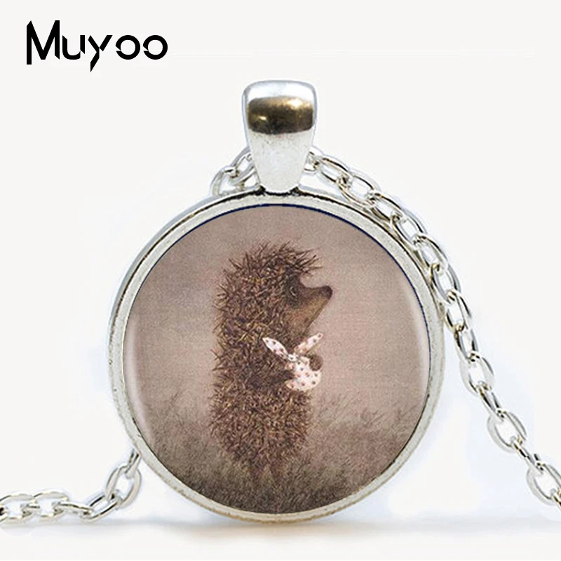 

HK-007 Hedgehog In The Fog Silver Pendant Necklace Long Chian Statement Handmade Fashion Necklace For Women HZ1