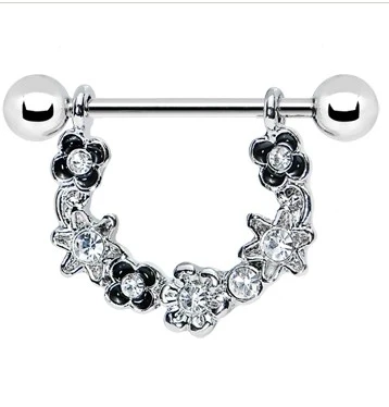 

Hot Nipple Ring Nipple Shields 316l Stainless Steel Flower Loop Nipple Ring Black Pink 2pcs/lot