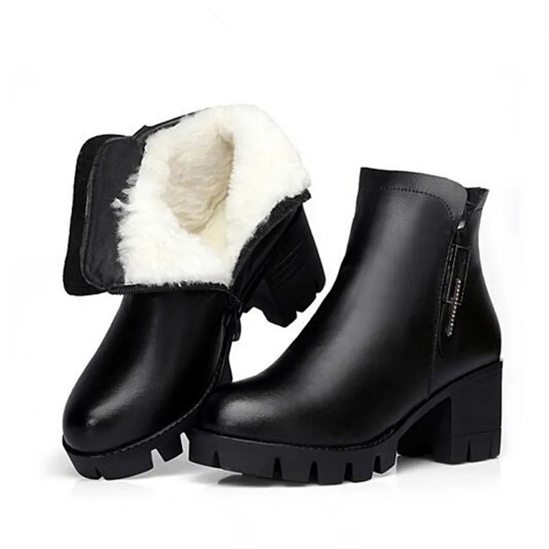 

ZXRYXGS Brand Winter Boots Women Shoes Martin Boots 2018 Winter Shoes High Heels Real Genuine Leather Boots Warm Wool Snow Boots