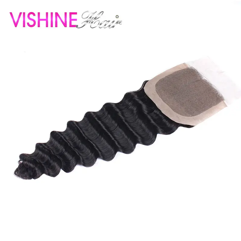 

Free Part/Middle Part IndianDeep Wave Silk Base Closure 4X4 size Bleached Knots Unprocessed Virgin Vishine Indian hair