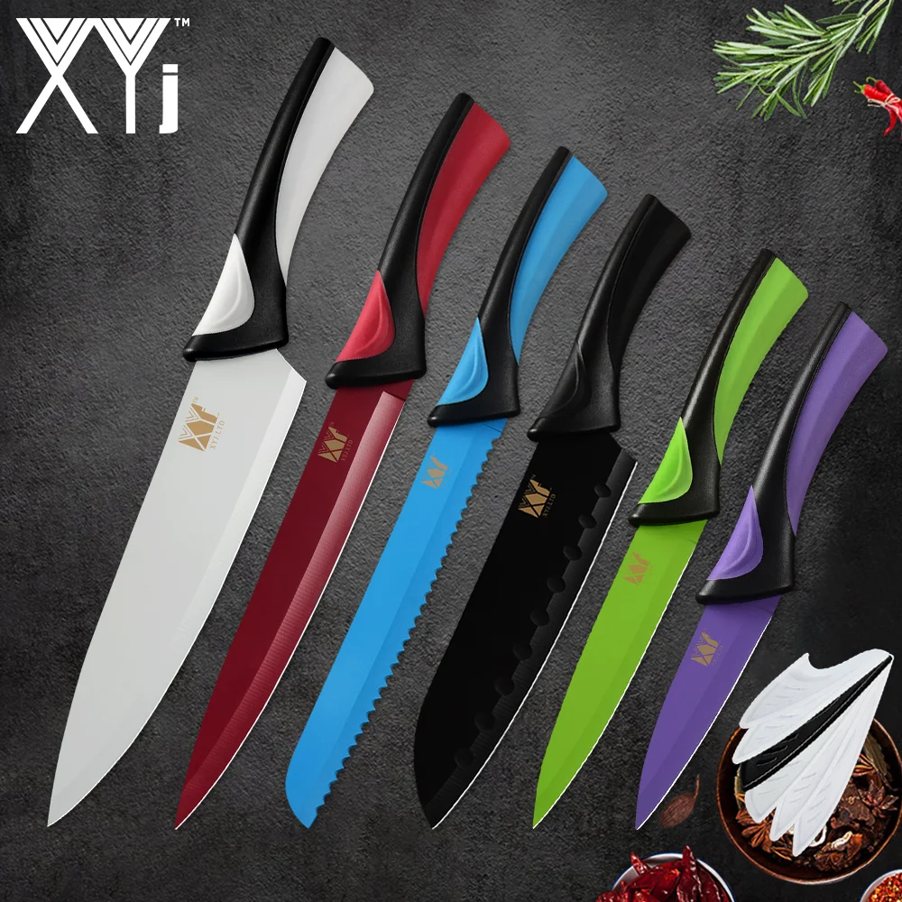 XYj Stainless Steel Kitchen Knife Set Six Colors Options ABS+TPR Handle Thin Sharp Blade Knives Meat Fish Fruit Cooking Tools XYj Stainless Steel Kitchen Knife Set Six Colors Options ABS+TPR Handle Thin Sharp Blade Knives Meat Fish Fruit Cooking Tools