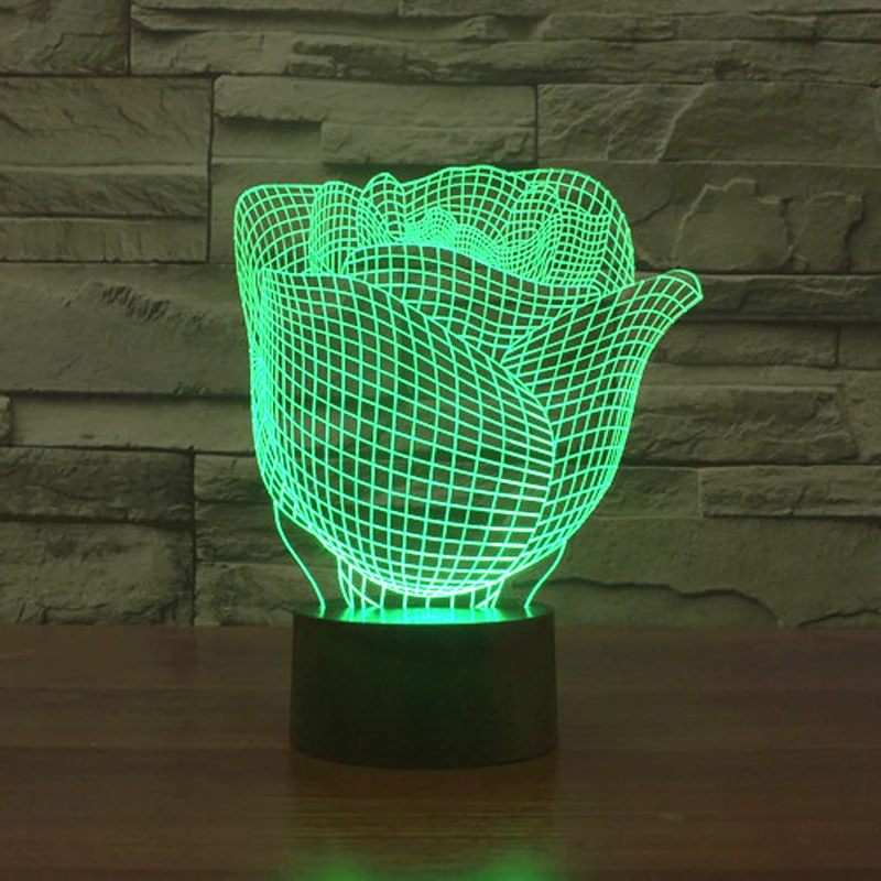 Wholesale 3D Illusion Led Night Lights New Rose Flower Shape USB Table