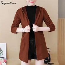 Осенний женский кардиган с капюшоном, длинный рукав, армейский зеленый черный вязаный жакет, зимний Повседневный кардиган, свитер для женщин, плюс размер