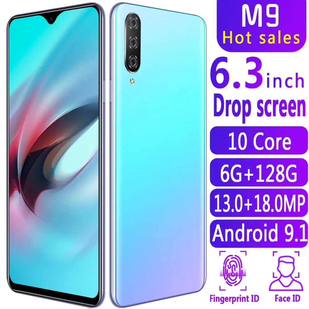 

Global Version Smartphone Mobile Cell Smart Phone 6GB+128GB 10 core 6.3" Full Screen Dual Camera Android 9.1 4G 3g CellPhone