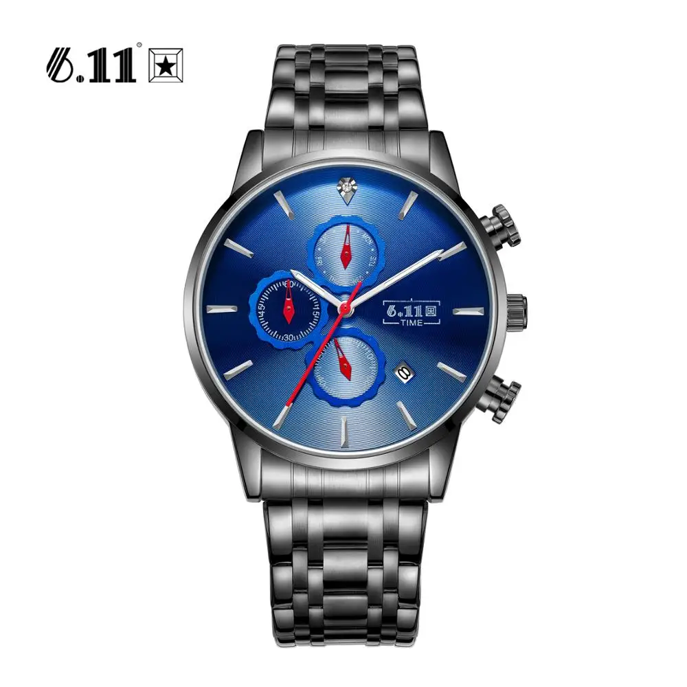 

6.11 Luxury Brand Mens High Quality Full Steel Simple Six Needles Blue Dial Watch Men Quartz Watch Gift relogio masculino
