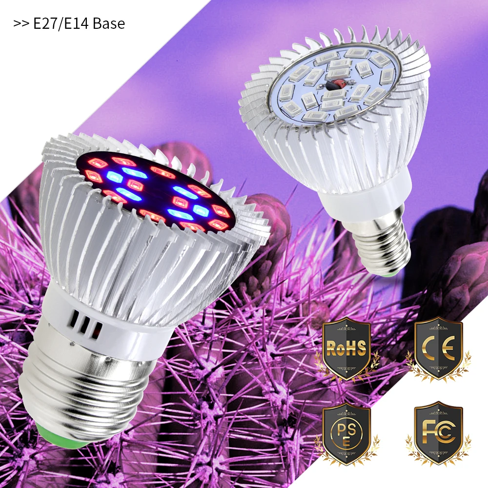 

Grow LED Plant Light E27 Full Spectrum LED Red Blue UV IR E14 LED Grow Light 20W Hydroponics Bulb 220V Indoor Phyto Lamp 5730SMD