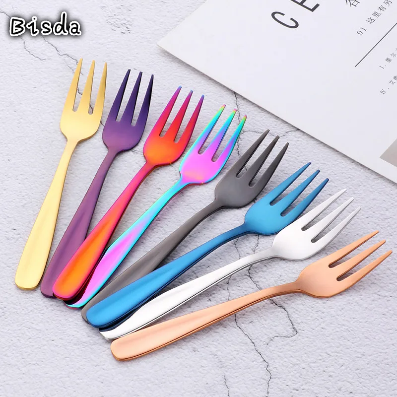 

8 Pcs Table Dining Dessert Fruit Fork 18/10 Stainless Steel Food Picks Children's Fork Cutlery Colorful Mirror Polished OEM Logo