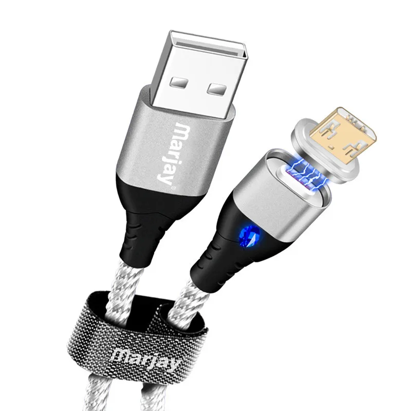 Marjay Магнитный Micro USB кабель 3A Быстрая зарядка Microusb зарядное устройство шнур для samsung S7 Xiaomi Redmi планшет Android, телефон Micro - Цвет: Silver Micro Cable