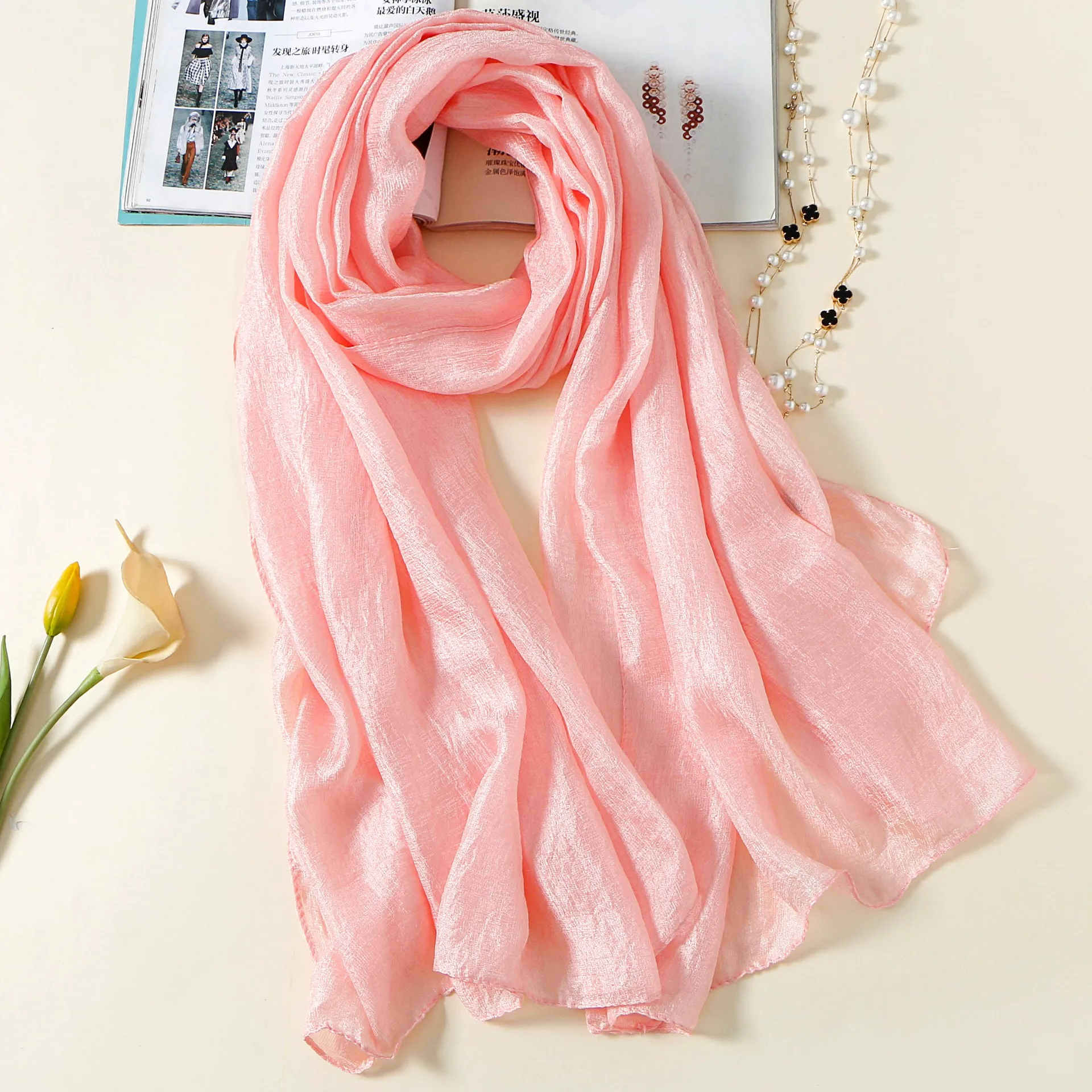 

New Dutch Linen Scarf, Female Pure Silk Scarf, Hundred Shawls, Sunscreen Beach Scarf, Pearlescent Silk