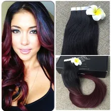 Full Shine Virgin Tape in Extensions Ombre Hair Extensions Tape Balayage Extensions Color 1B 99J Ombre Two Tone Human Hair