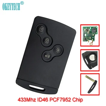 

OkeyTech 4 Button for Renault Megane Scenic Laguna Koleos Clio Smart Card 433Mhz ID46 PCF7952 Chip with Insert Small Key Blade