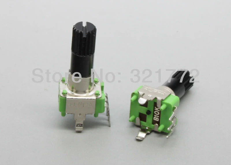 9mm Alpha B10K 10K Linear Taper Potentiometer Knurled Shaft RTangle PC