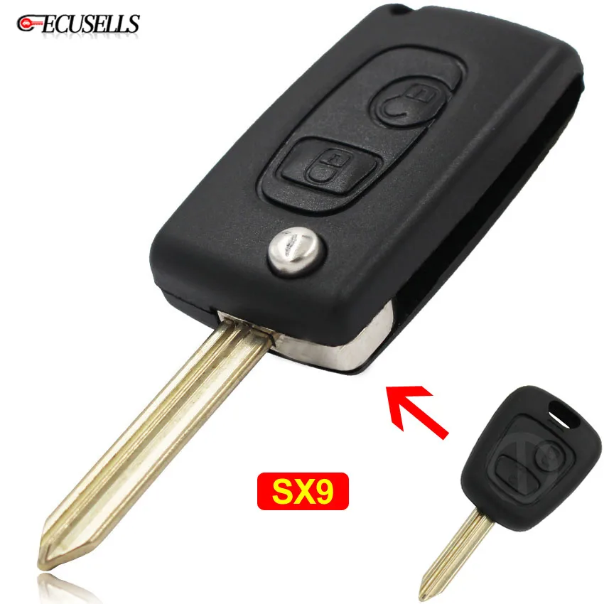 Складной чехол для ключа с 2 кнопками Citroen Peugeot Partner Saxo Xsara Picasso Berlingo Expert Boxer SX9