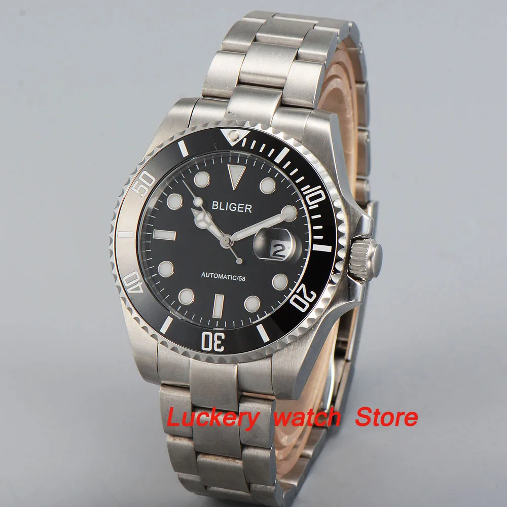 

40mm Bliger black dial luminous saphire glass;black Ceramic Bezel Automatic movement men's watch-BA16