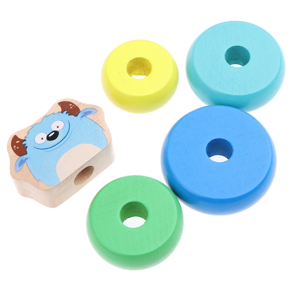 Kid Baby Wooden Ring Blocks Balance Scale - Stacking Rainbow Tower Educational Toy Color Shapes Developmental Puzzle