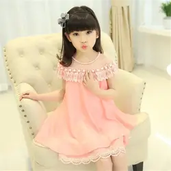 Летнее платье для девочек 8 летнее платье новые платья детская юбка принцессы в Корейском стиле с жемчужинами шифоновая Одежда для девочек